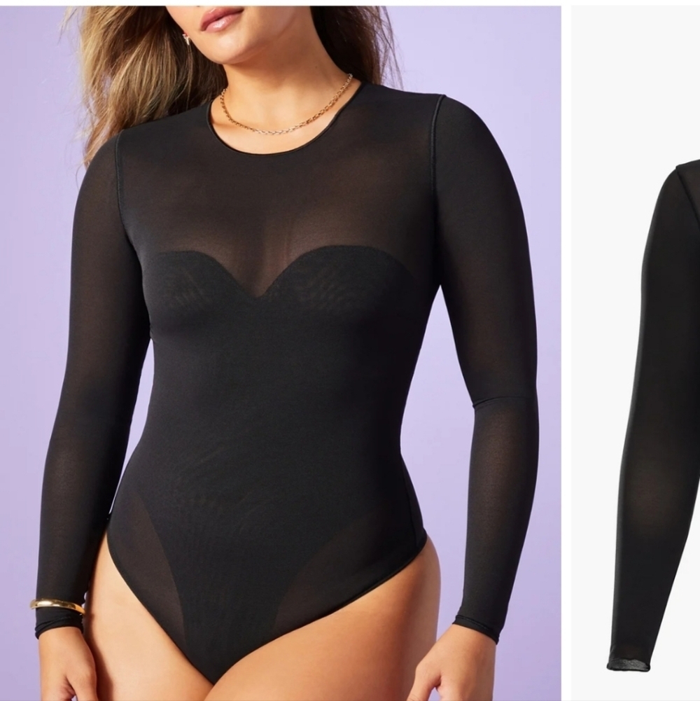 Yitty NWTs Mesh Me Smoothing Sleeved Thong Bodysuit